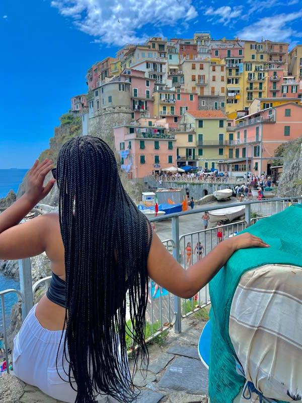 Student admiring Cinque Terre view